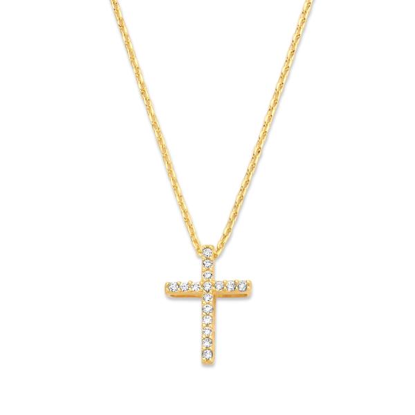 Collier mit Anhänger Kreuz 16 Zirkonia Gold 585/000 - Bild 2