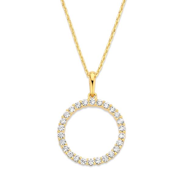 Collier mit Anhänger Kreis 26 Zirkonia Gold 585/000 - Bild 2